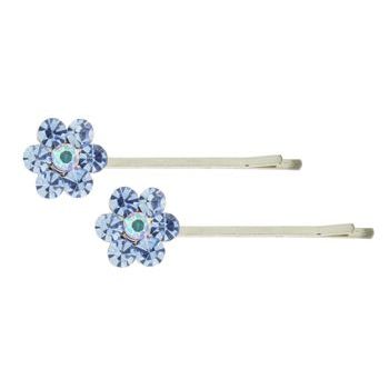Karen Marie - Crystal Flower Bobby Pins - Blue Sapphire - Silver (Set of 2)